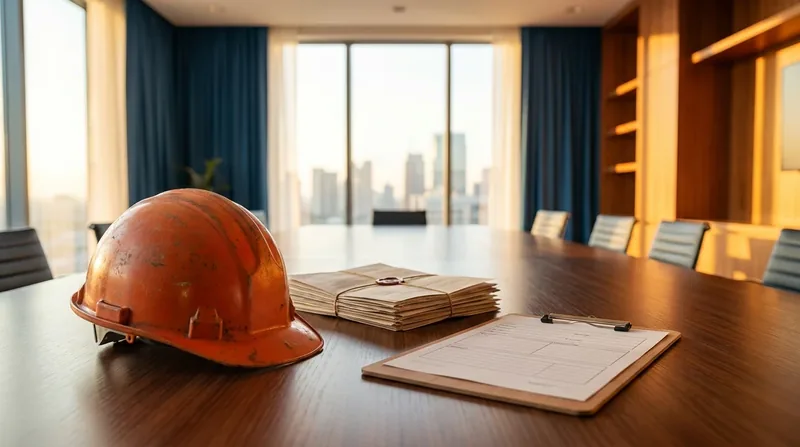 Hard hat, bundled documents and a clipboard on a conference table, New York Minimum Wage 2026