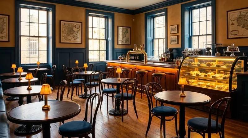 Cozy cafe interior with bistro tables and a pastry case, How to Open a Restaurant in New York (Outside NYC)