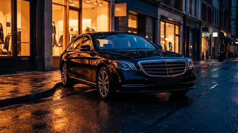 Black sedan waiting at a city curb at night, How to Get a TLC License in NYC and Start a For-Hire Business