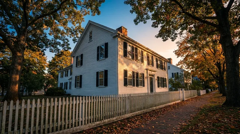 White colonial house with black shutters on a tree-lined street, How to Start a Property Management Company in New York
