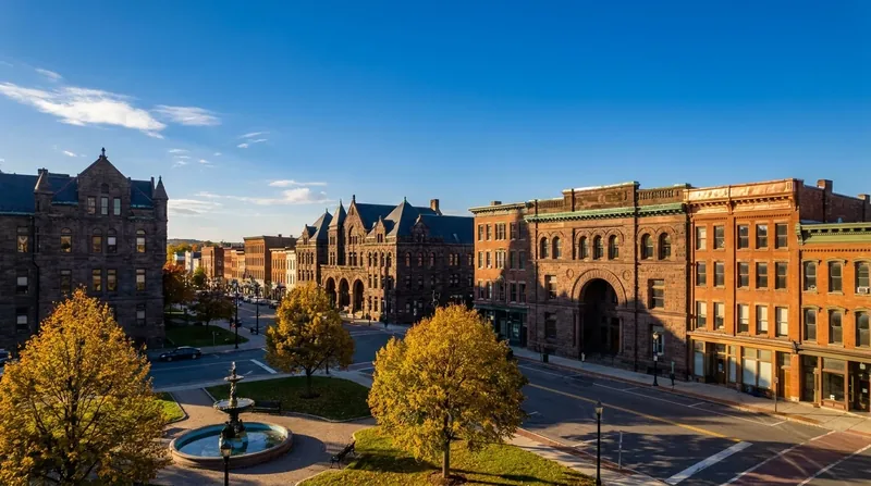 Upstate New York downtown with stone civic buildings and brick blocks, Albany County and City of Albany Business Licenses
