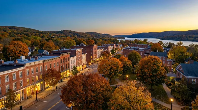 Hudson Valley town main street with brick storefronts and wooded hills, Putnam County Business License