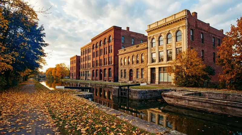 Western New York downtown with historic brick buildings beside a canal, Monroe County Business License
