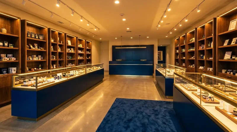 Licensed retail interior with glass display cases and wood shelving, How to Open a Smoke Shop in New York