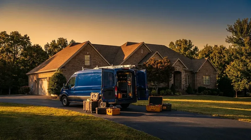 Service van and equipment outside a suburban home, How to Start a Cleaning Business in New York