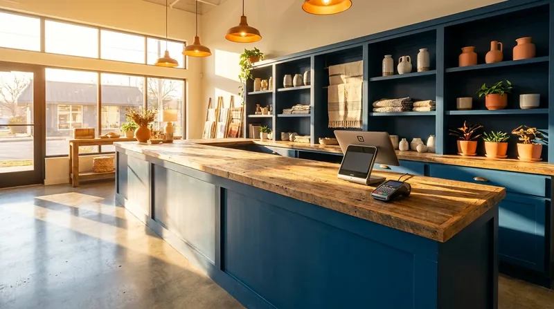 Bright small retail interior with a wooden counter and card terminal, How to Open a Bodega or Deli in NYC