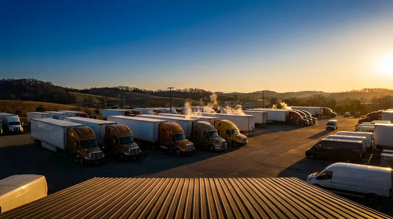 Semi trucks and delivery vehicles at a distribution yard at dawn, How to Start a Moving Company in New York